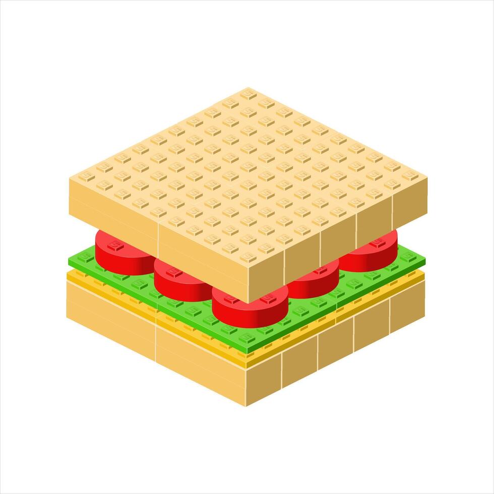 Sandwich in isometric view assembled from plastic blocks. vector