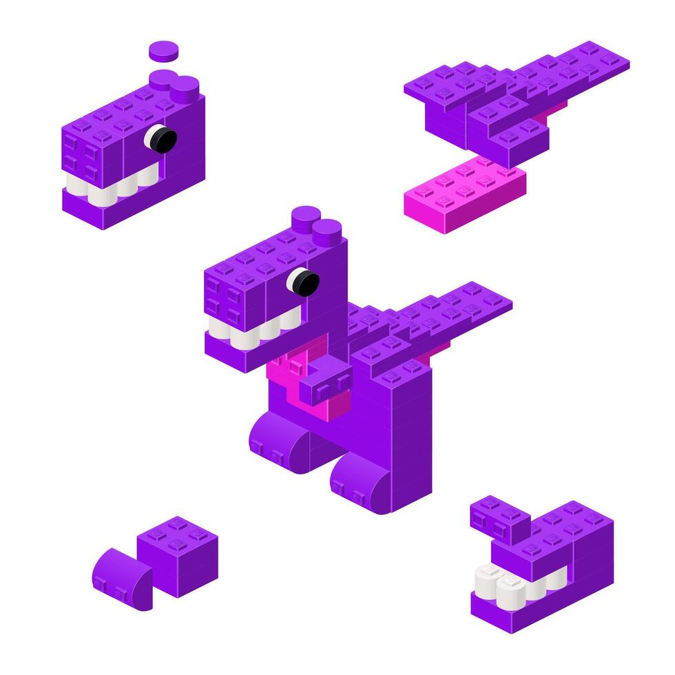 Concept with deconstruction dinosaur from plastic blocks. vector