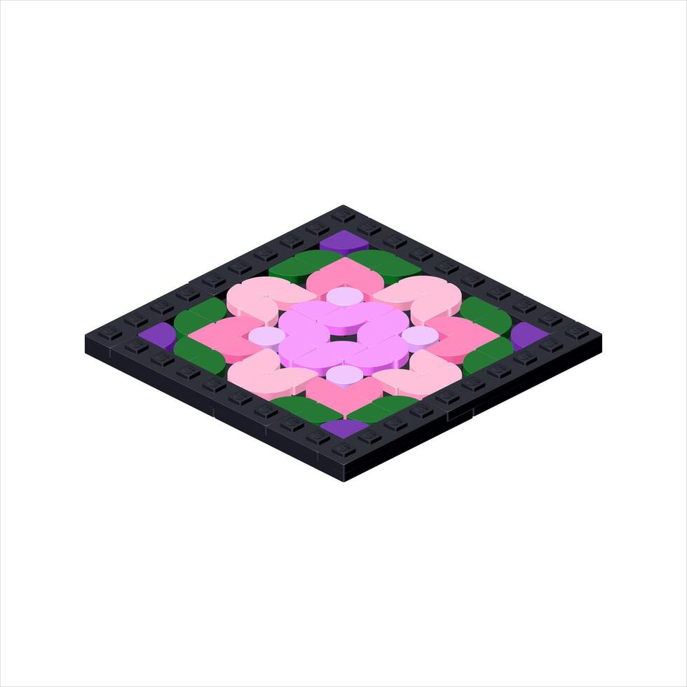 Mosaic tile in isometric view assembled from plastic blocks. vector