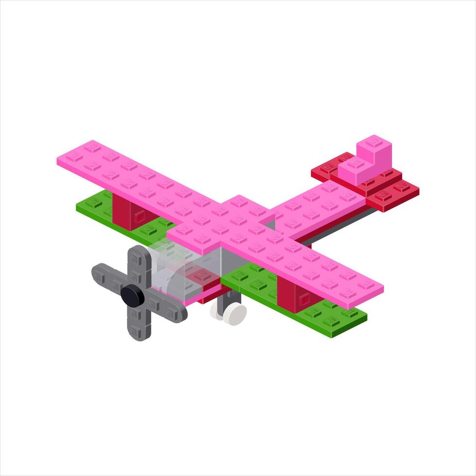 Plane in isometric view assembled from plastic blocks. vector