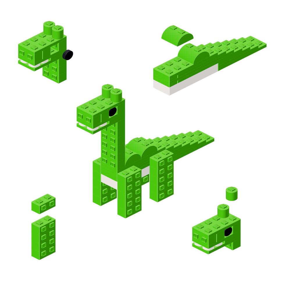 Concept with deconstruction Brontosaurus from plastic blocks. vector