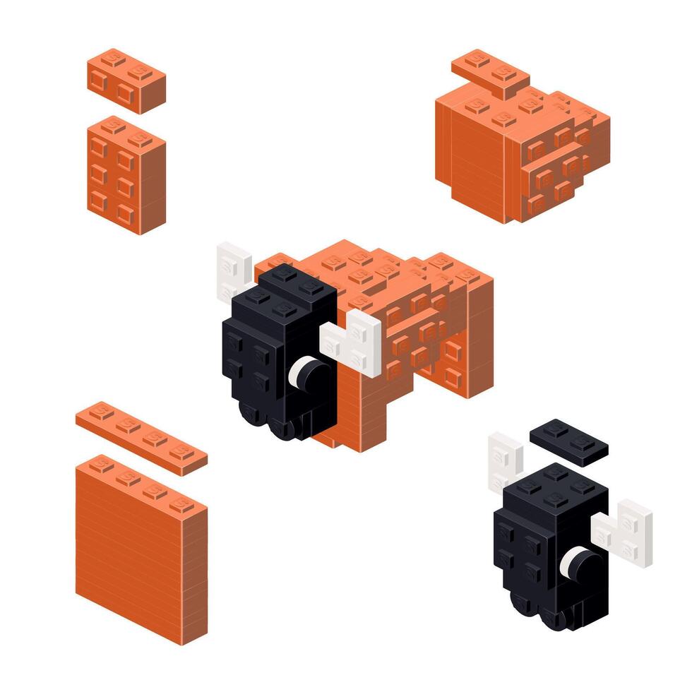Concept with deconstruction bison from plastic blocks. vector