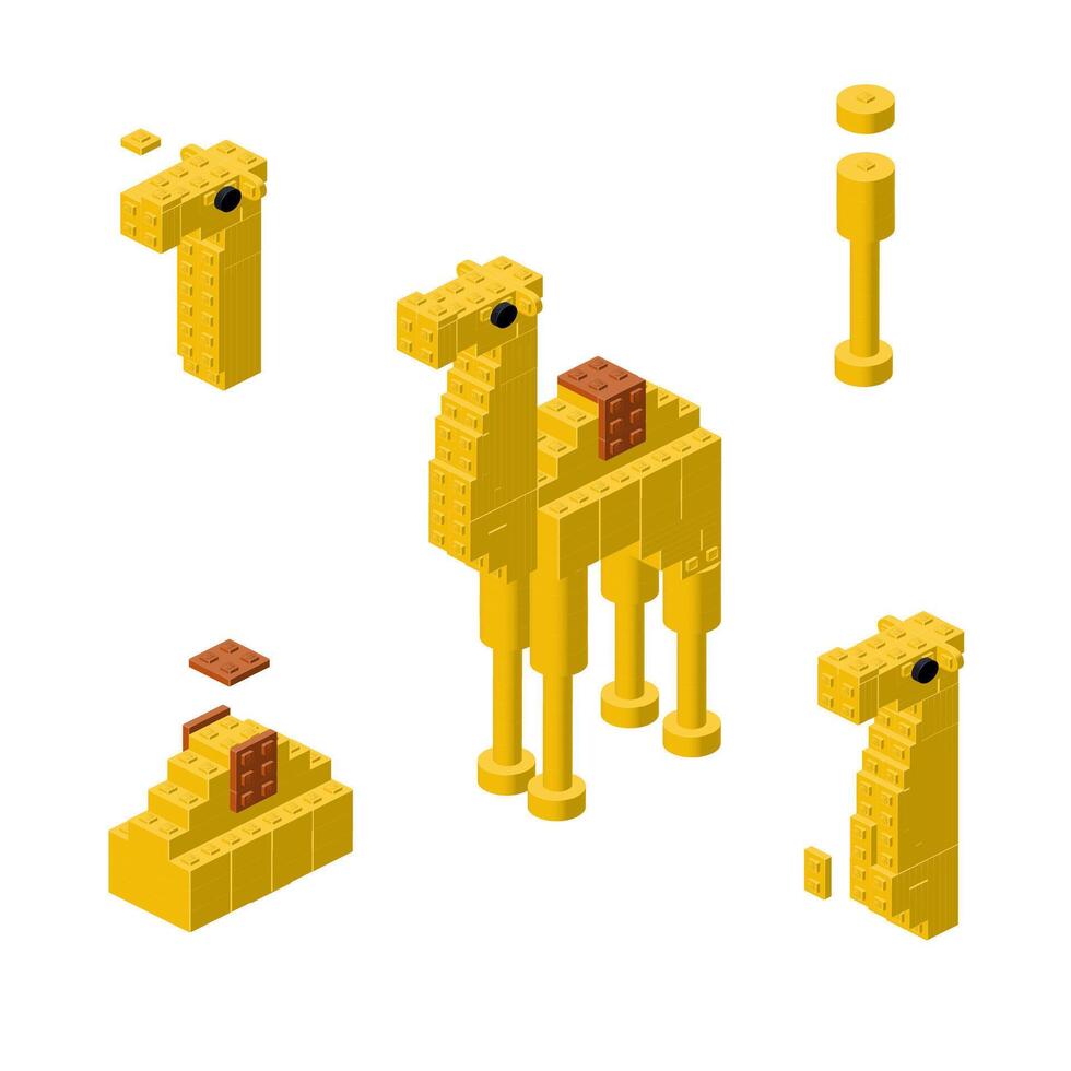 Concept with deconstruction camel from plastic blocks. vector