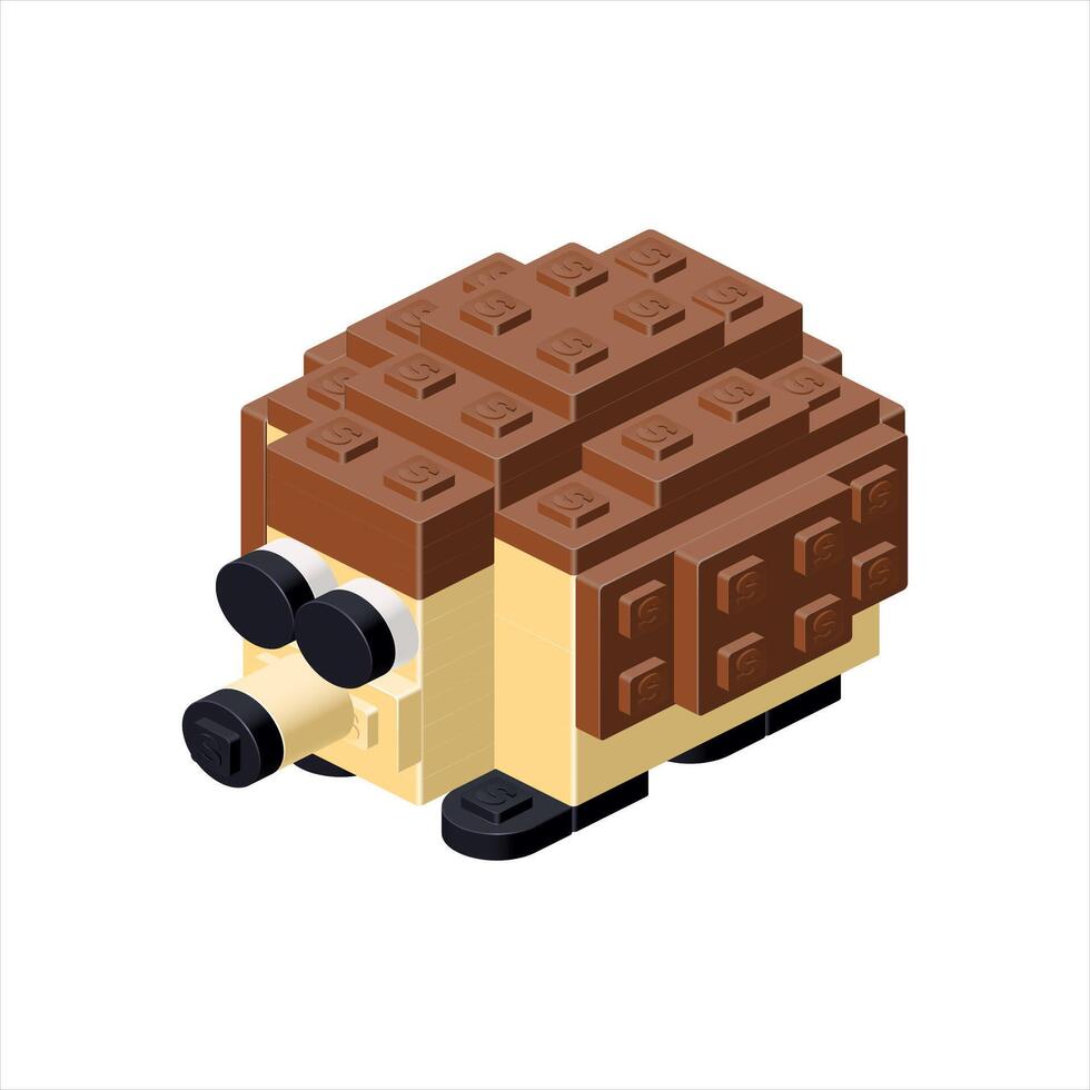 Hedgehog in isometric view assembled from plastic blocks. vector
