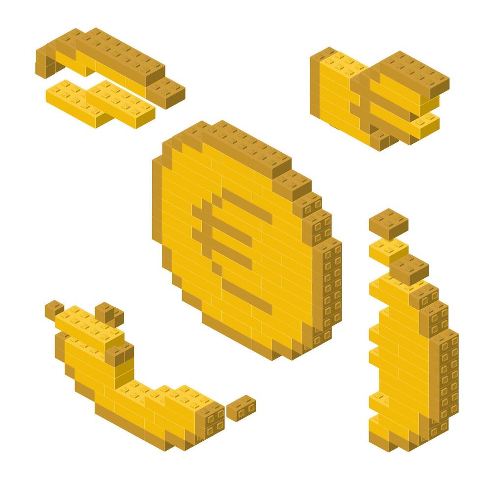 Concept with deconstruction Euro from plastic blocks. vector