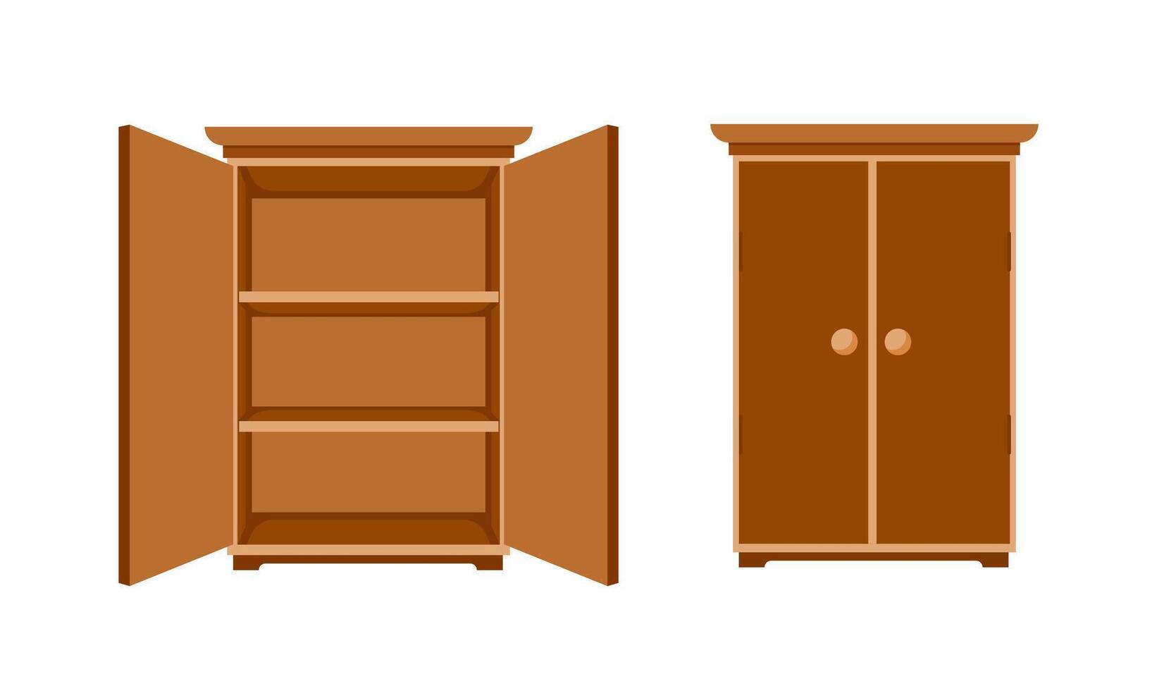 Open and closed wood closet or wardrobe isolated vector
