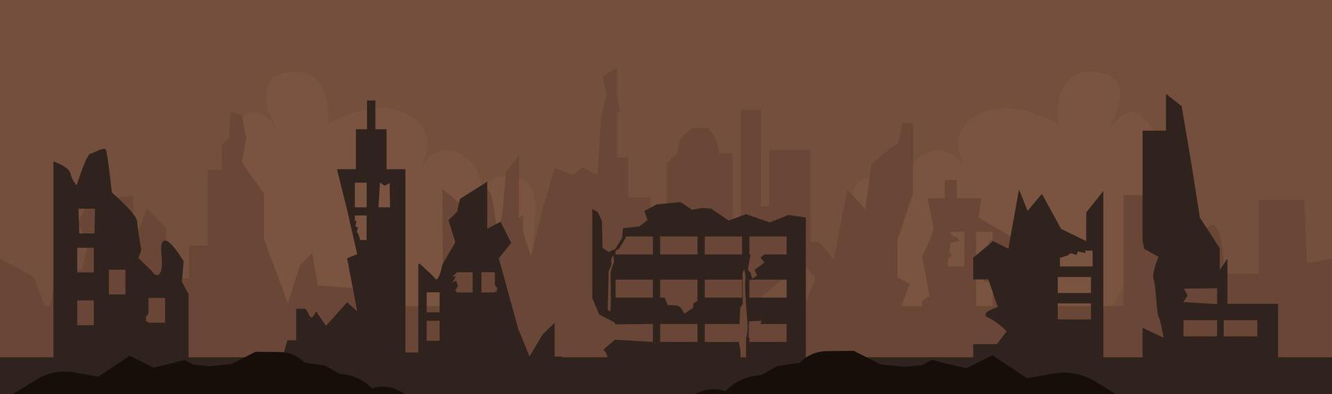 Destroyed war city silhouette landscape background vector