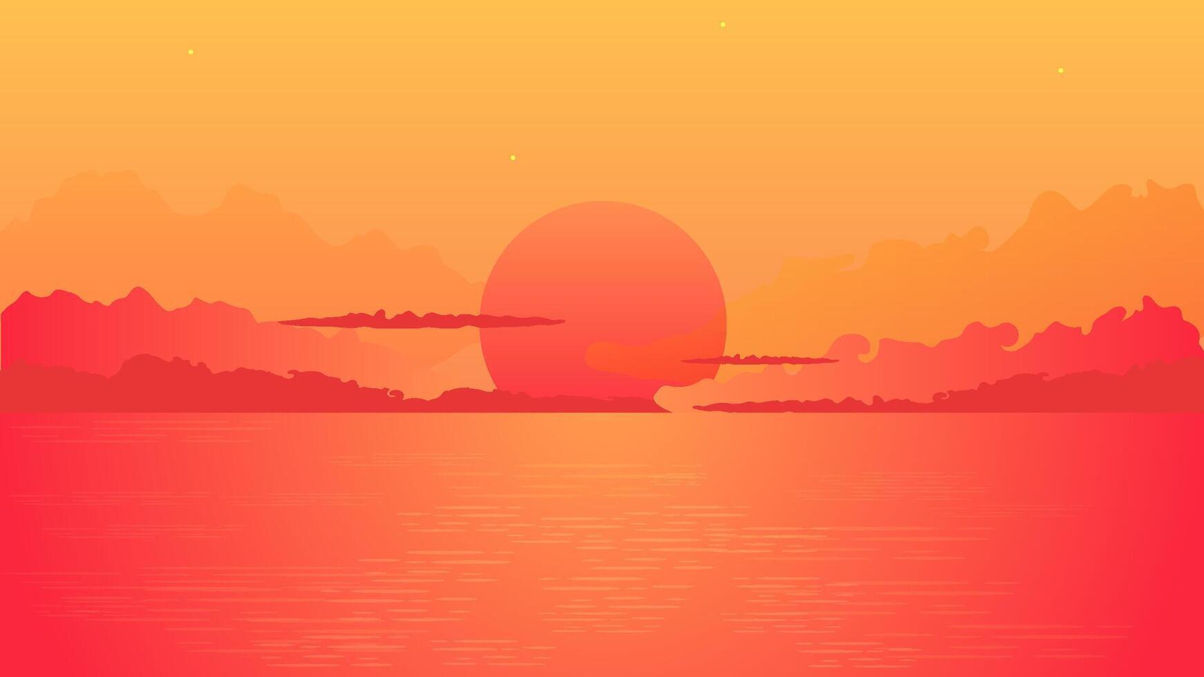 Lonely woman silhouette on sunset. Alone dreamy girl looking at orange sunset with a sailing ship among clouds on sea pier illustration person loneliness pensive depression. vector