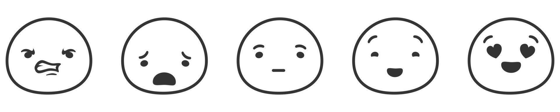 Round black smiley faces expressing set vector