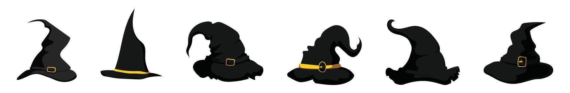 Witch hat set. Halloween magical headdress vector