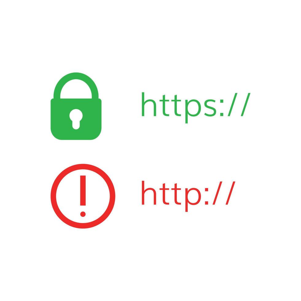Secure and dangerous website. Green secure access permission and red suspicious vector