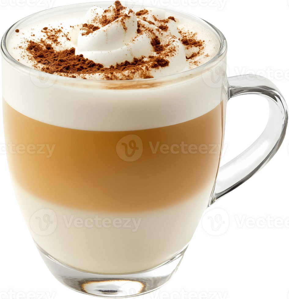 cappuccino with whipped cream and chocolate on a transparent background png