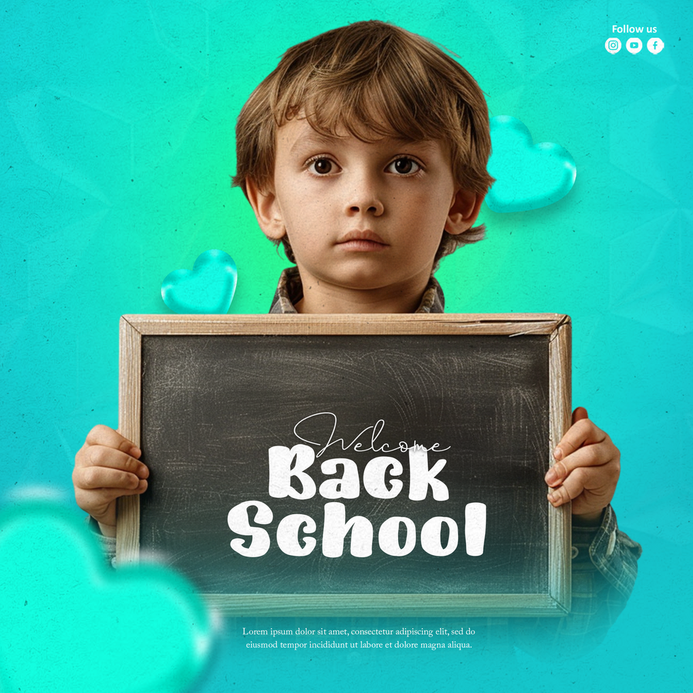 Flat back to school party vertical poster template psd