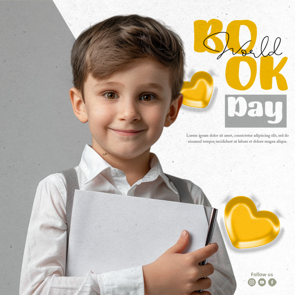 Flat world book day vertical poster template psd