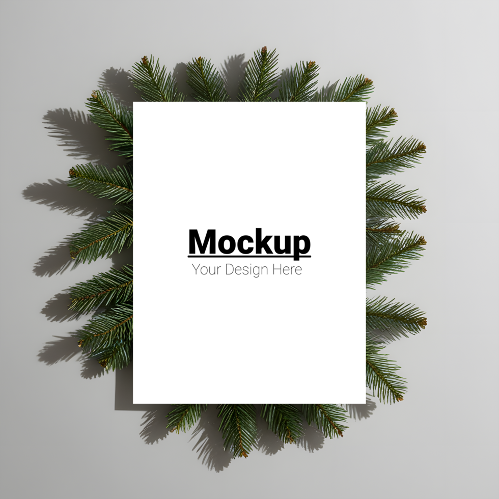 Greeting Card Mockup with Pine Branch Decor - Winter Theme psd