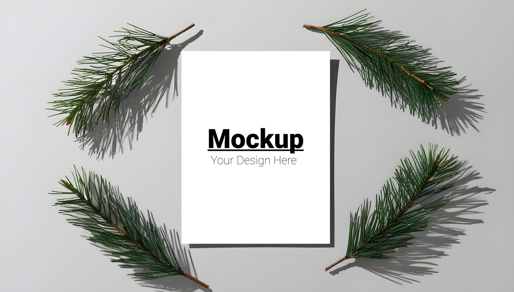 Elegant Greeting Card Mockup Surrounded by Pine Branches psd