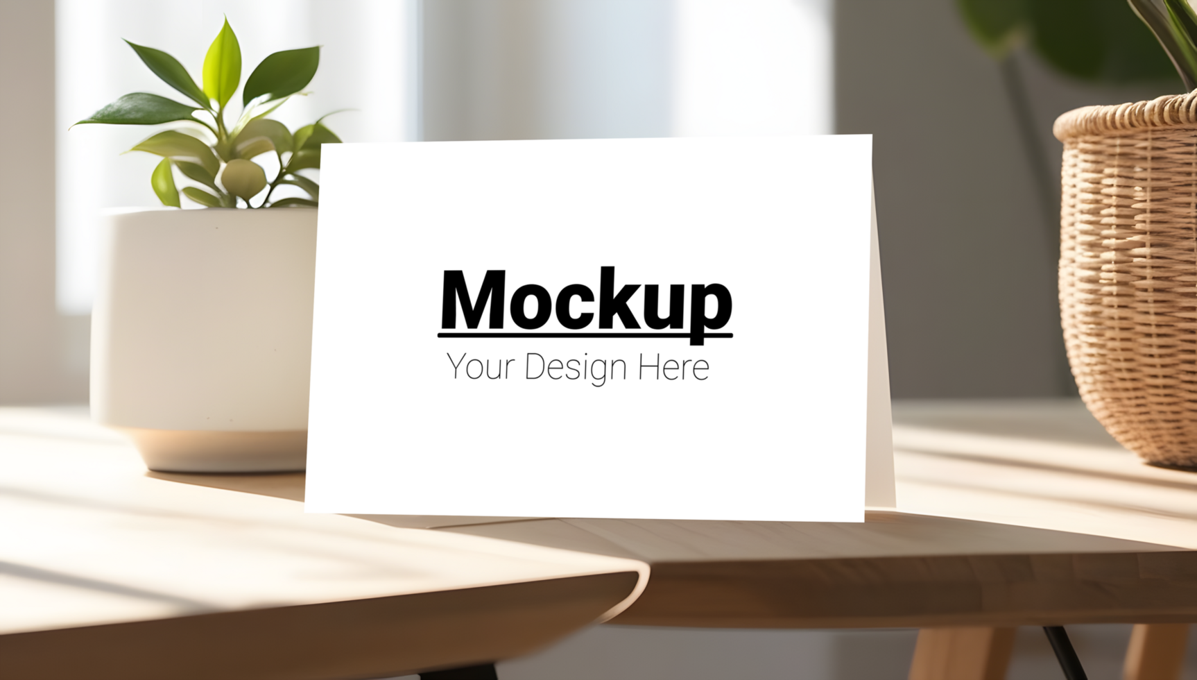 Subtle Greeting Card Showcase on Timber Backdrop psd