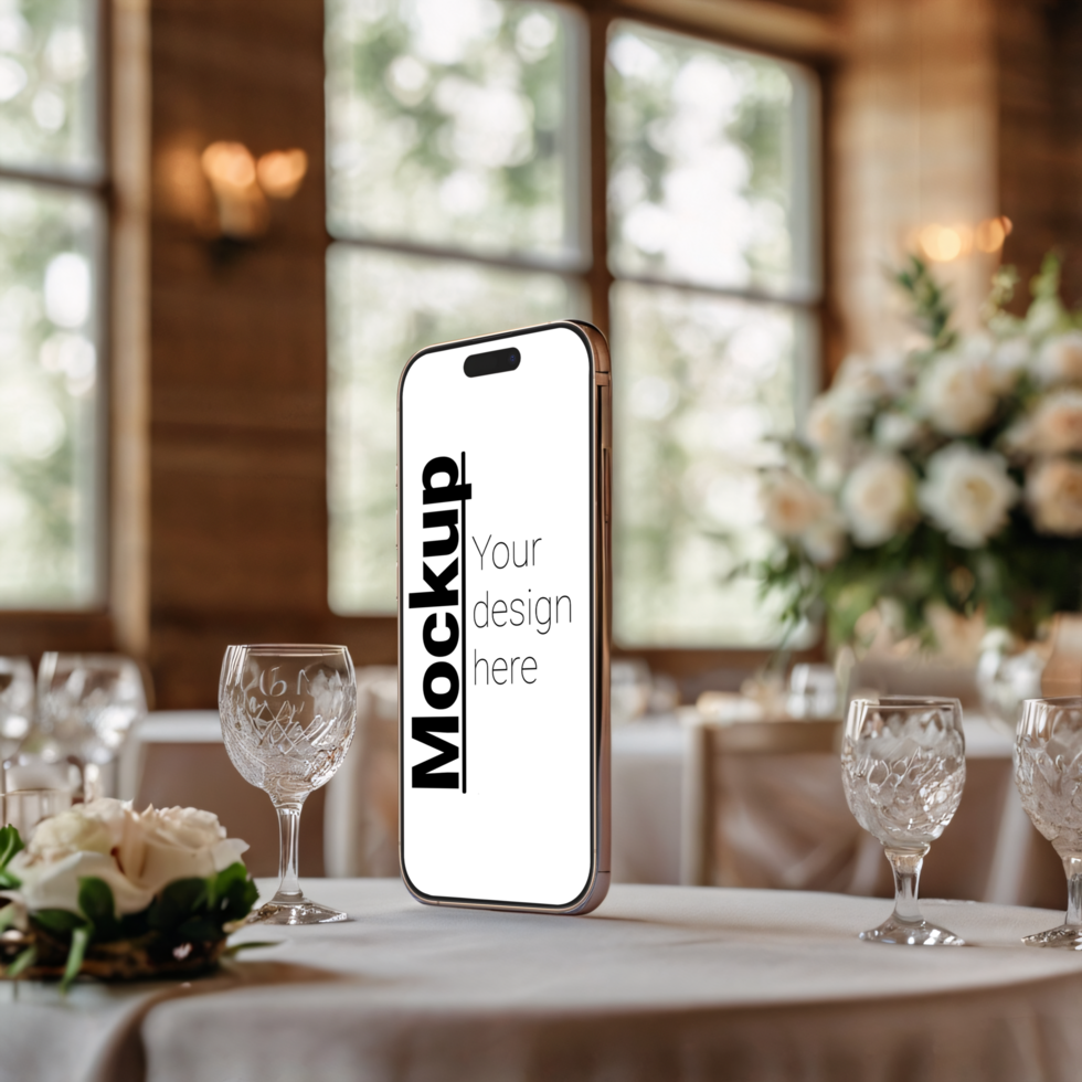 Table mockup with smartphone on top of table psd
