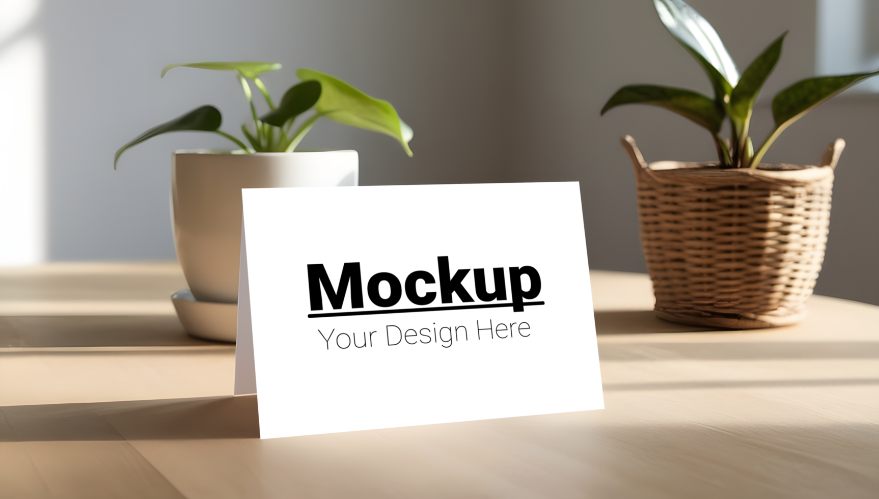 Contemporary Greeting Card Mockup on Wooden Surface psd