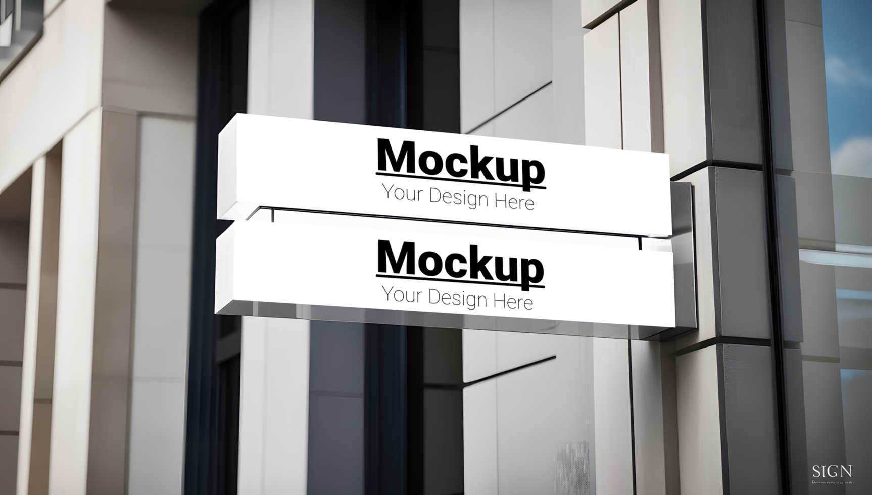 Two white signs on a building with a white background psd