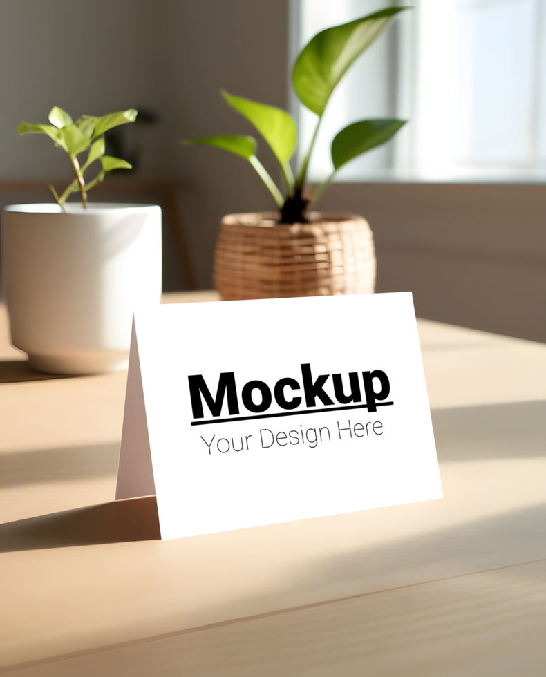 Simple Greeting Card Display on Wooden Background psd