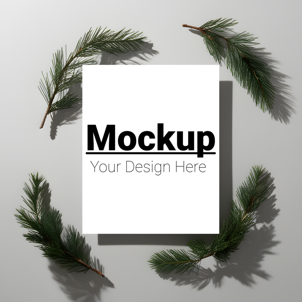 Winter Greeting Card Mockup with Pine Branch Accents psd