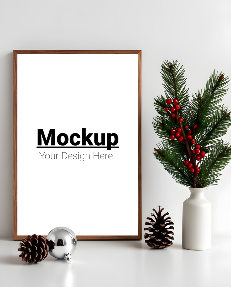 Christmas tree mockup with pine cones psd