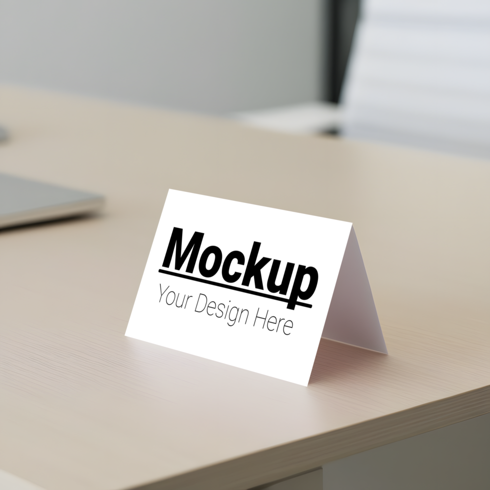 Desk Greeting Card Mockup with Minimalist Office Setup psd