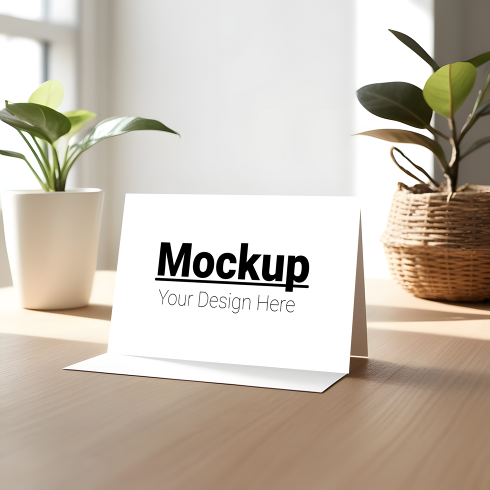 Elegant Greeting Card Mockup on Wood Texture psd
