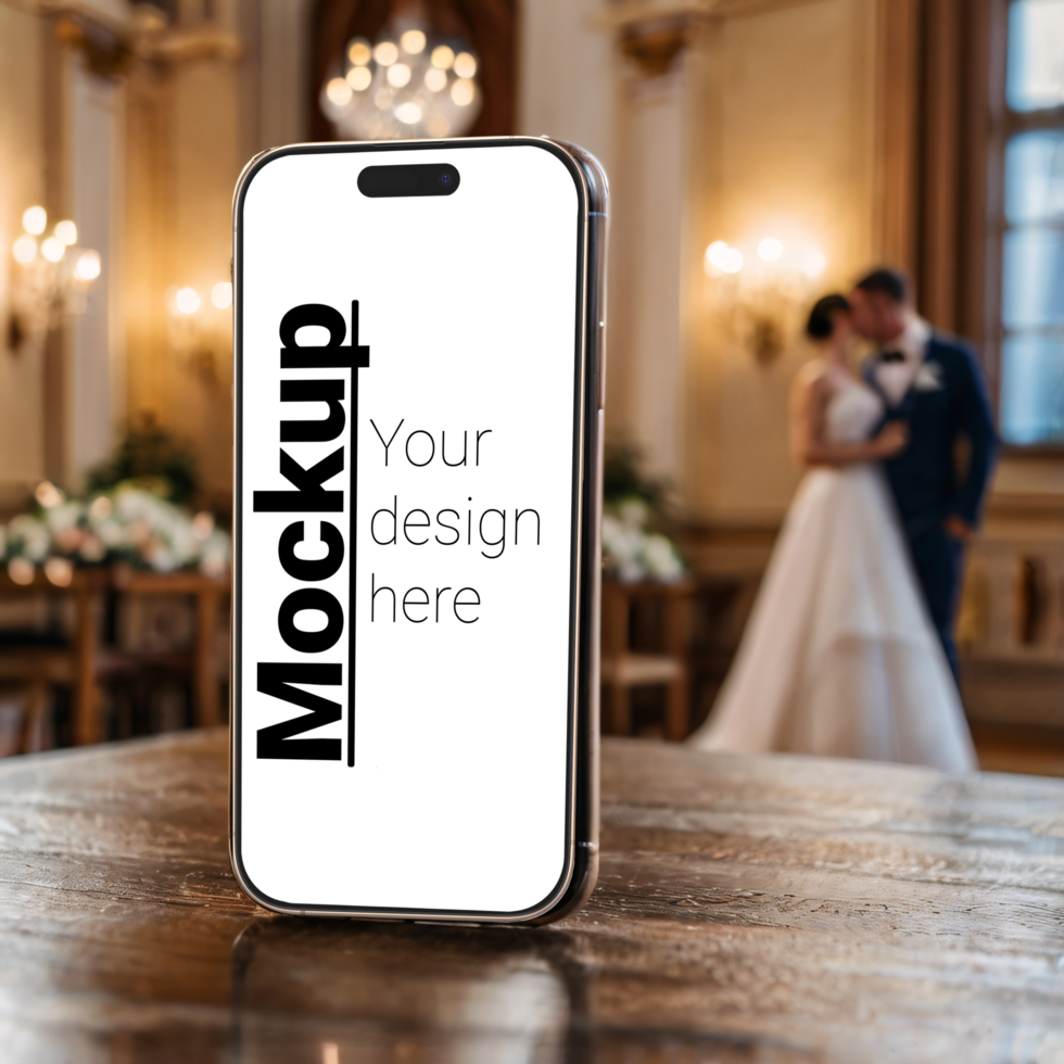 Smartphone mockup on wooden table psd