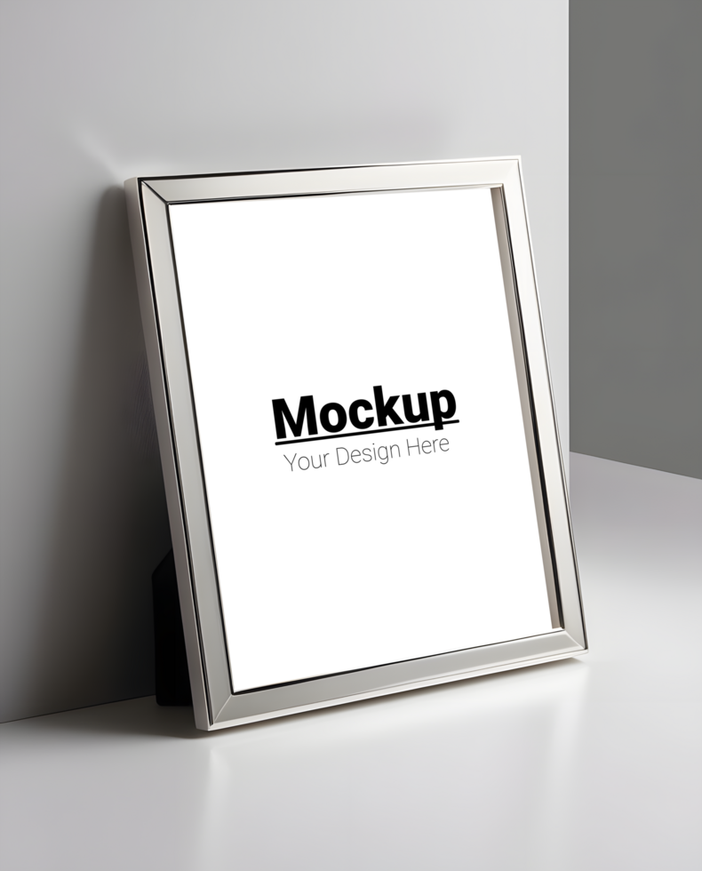 Minimalistic mockup of silver photo frame with empty space for design psd