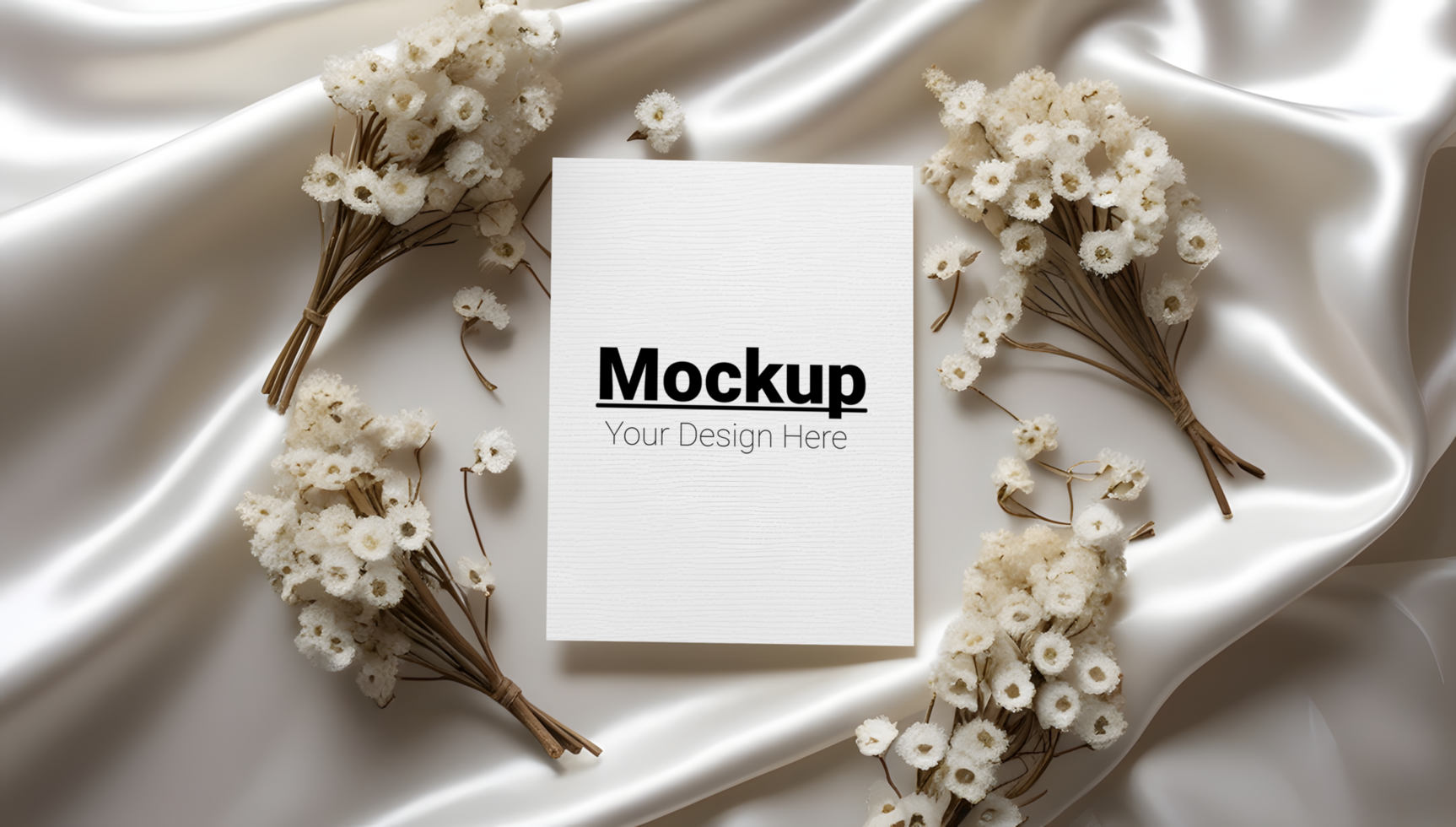Pure and Elegant Greeting Card with White Botanical Accents on Satin psd