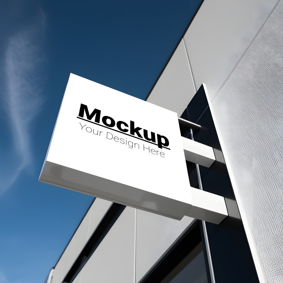 Modern office building with white sign mockup psd