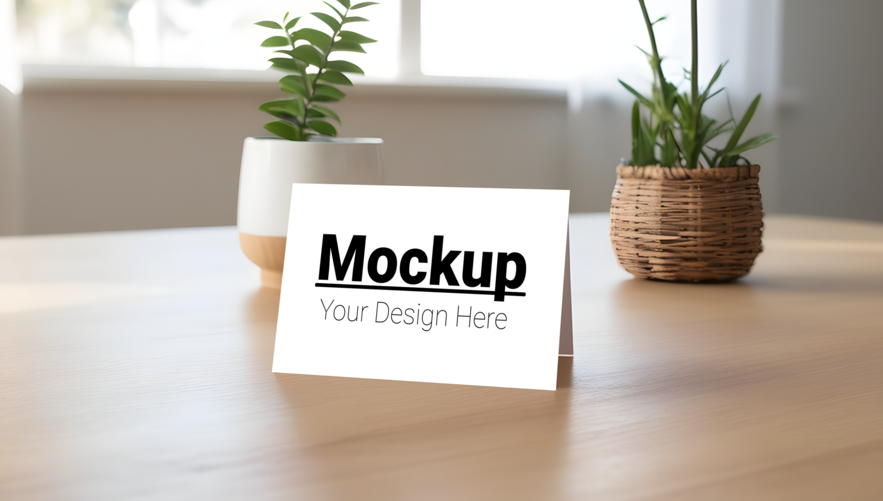 Stylish Greeting Card Showcase on Wood psd