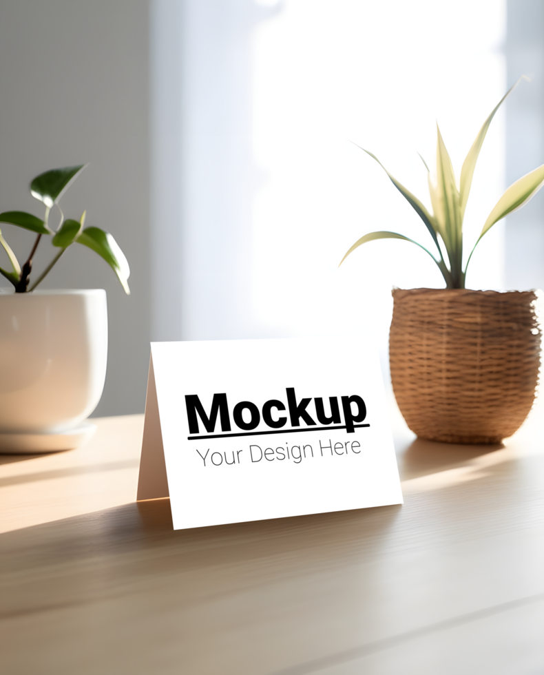Minimalist Greeting Card Layout on Rustic Wood Surface psd