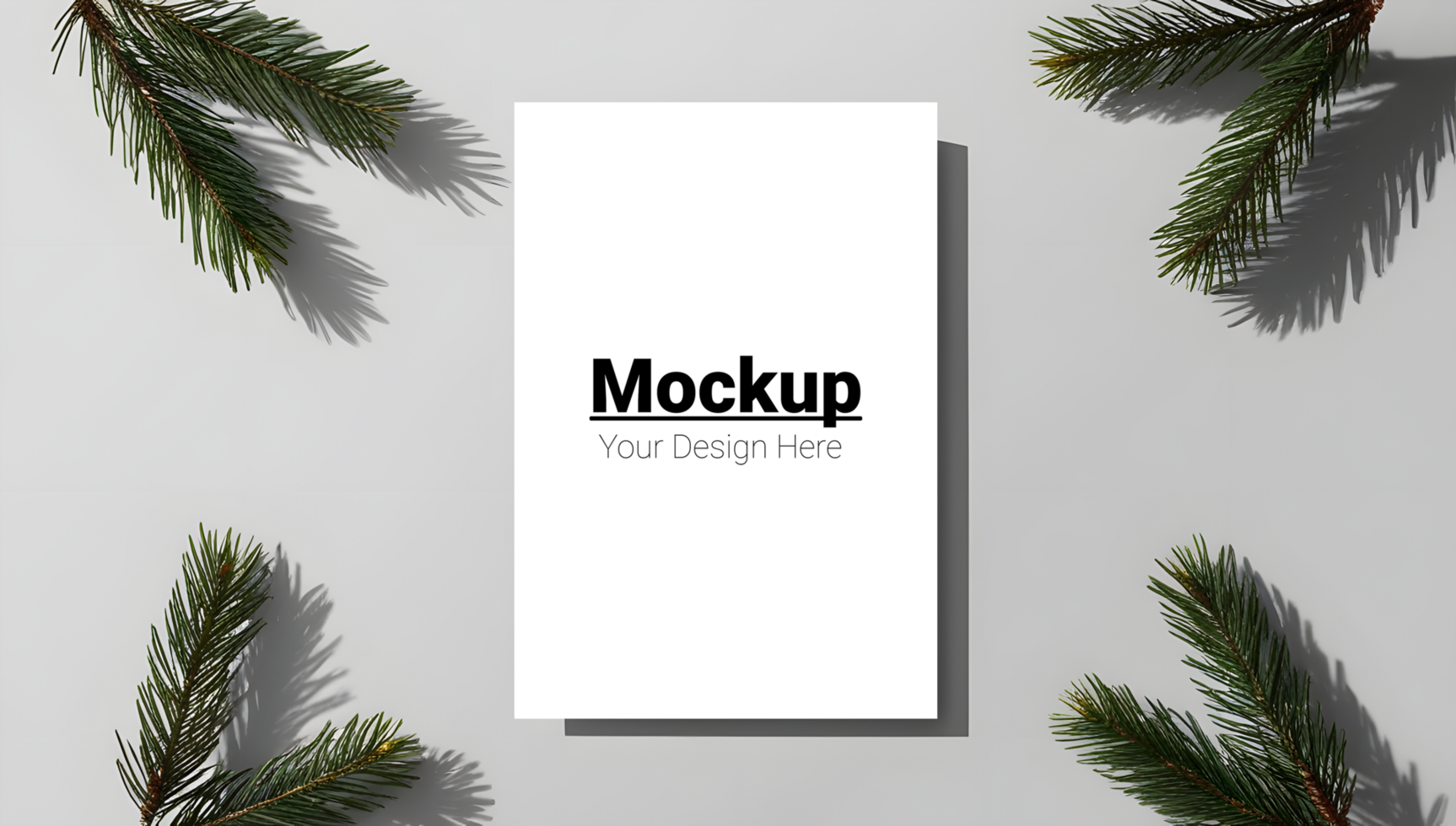 Frosty Greeting Card Display with Evergreen Pine Decor psd
