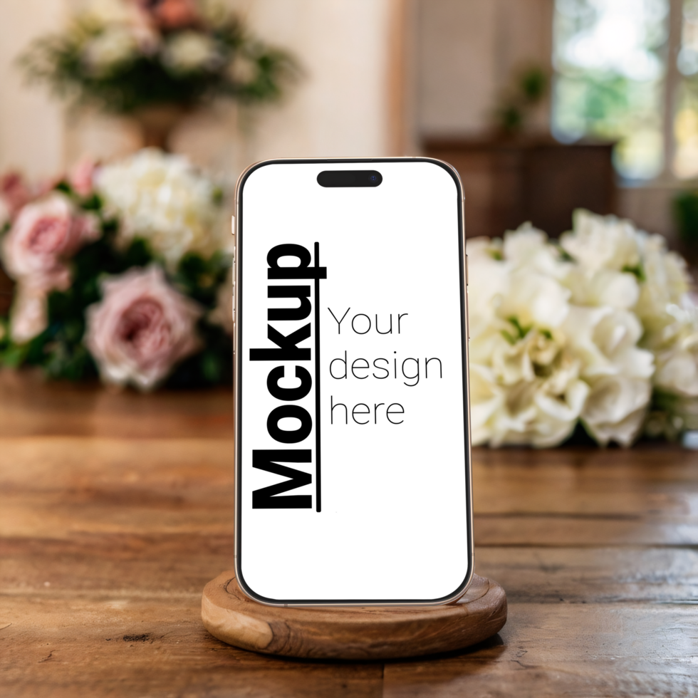 Smartphone mockup on wooden table psd