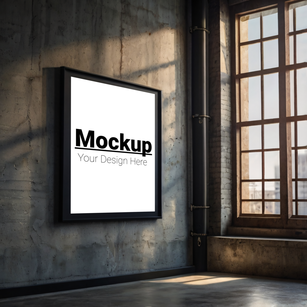 Mockup of a black frame on a minimalistic gray wall background psd