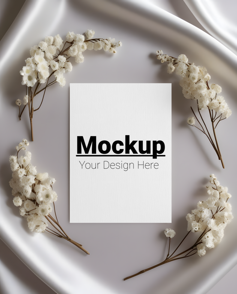 Refined Card Layout with a Touch of Satin and White Botanical Details psd