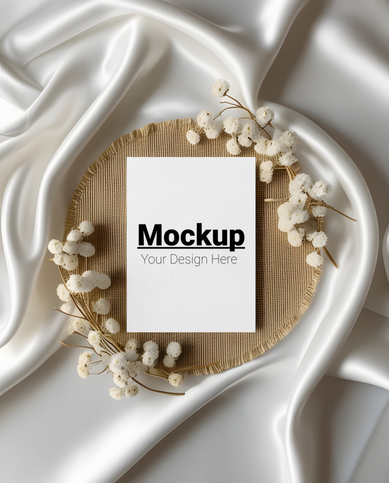 Soft and Elegant Greeting Card Showcase with Satin and White Botanicals psd