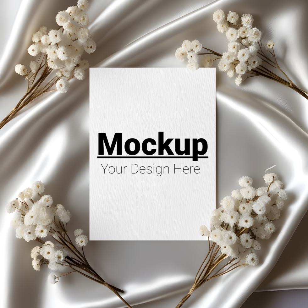 Classic Greeting Card Display Featuring Satin and White Floral Elements psd