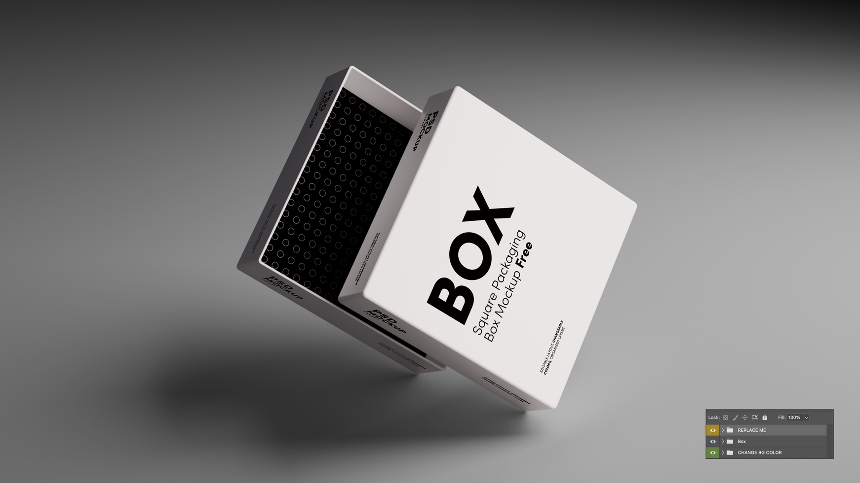 Square box mockup 3D open psd