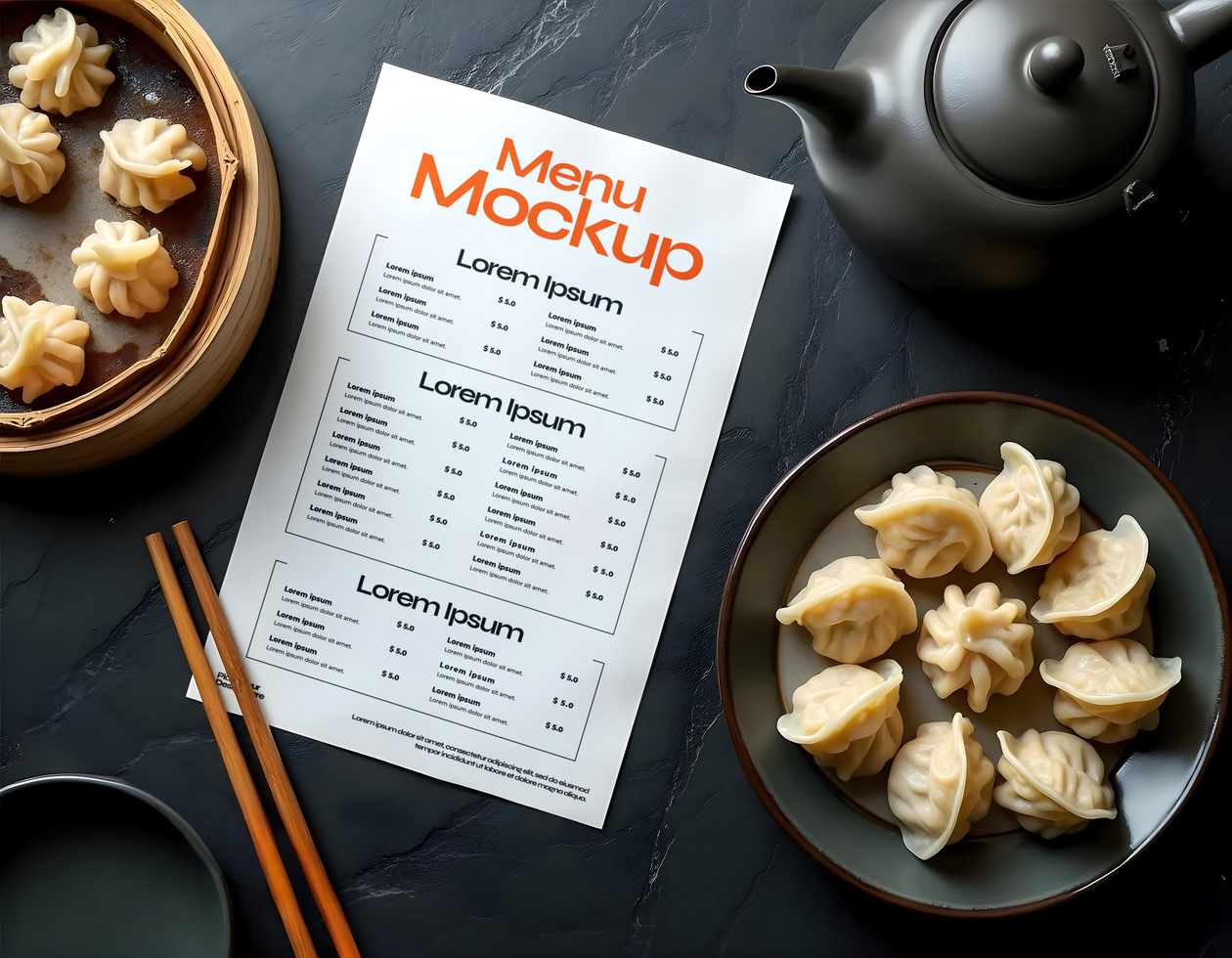 book menu mockup Restaurant branding asian food psd