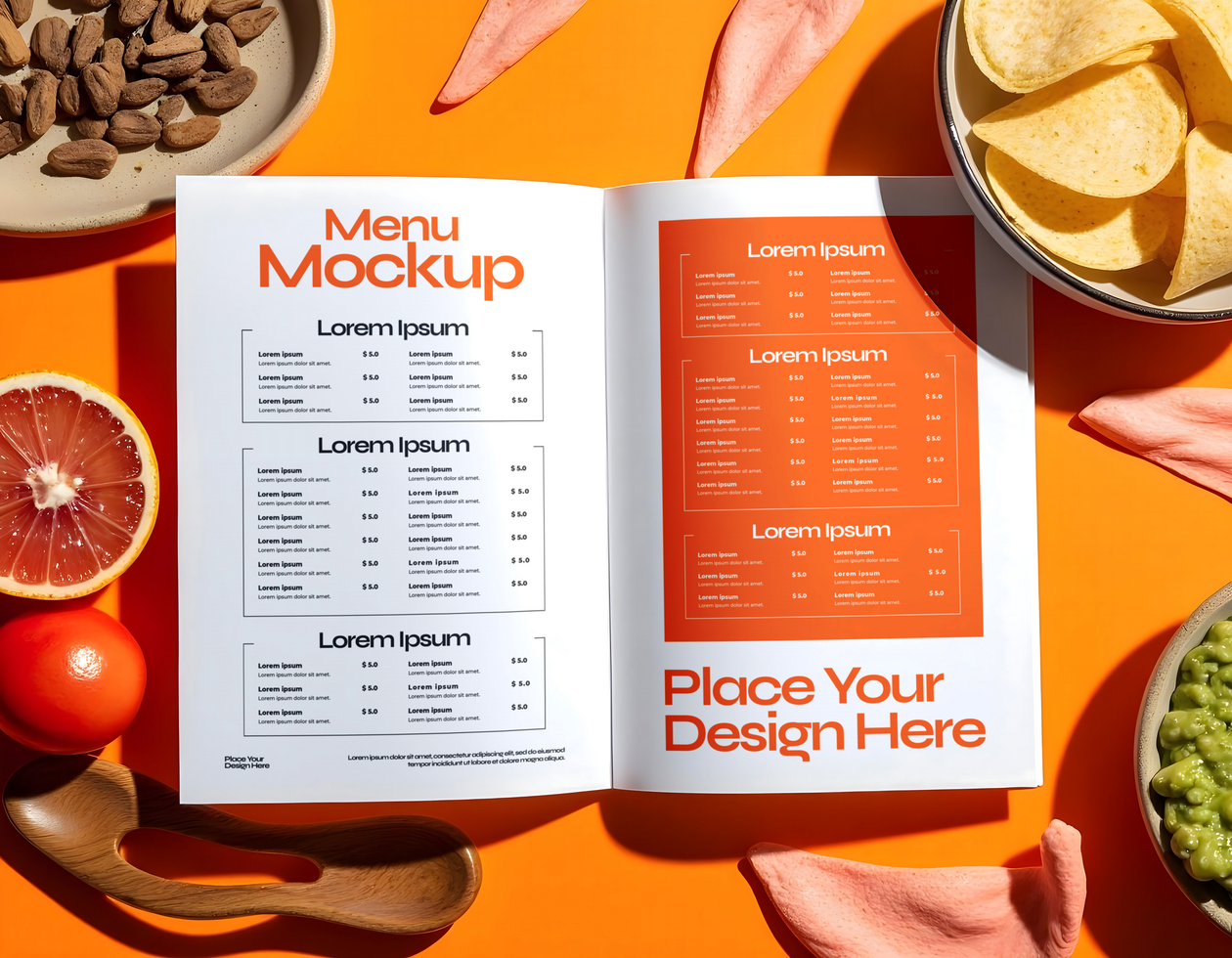 book menu mockup Restaurant branding background orange psd