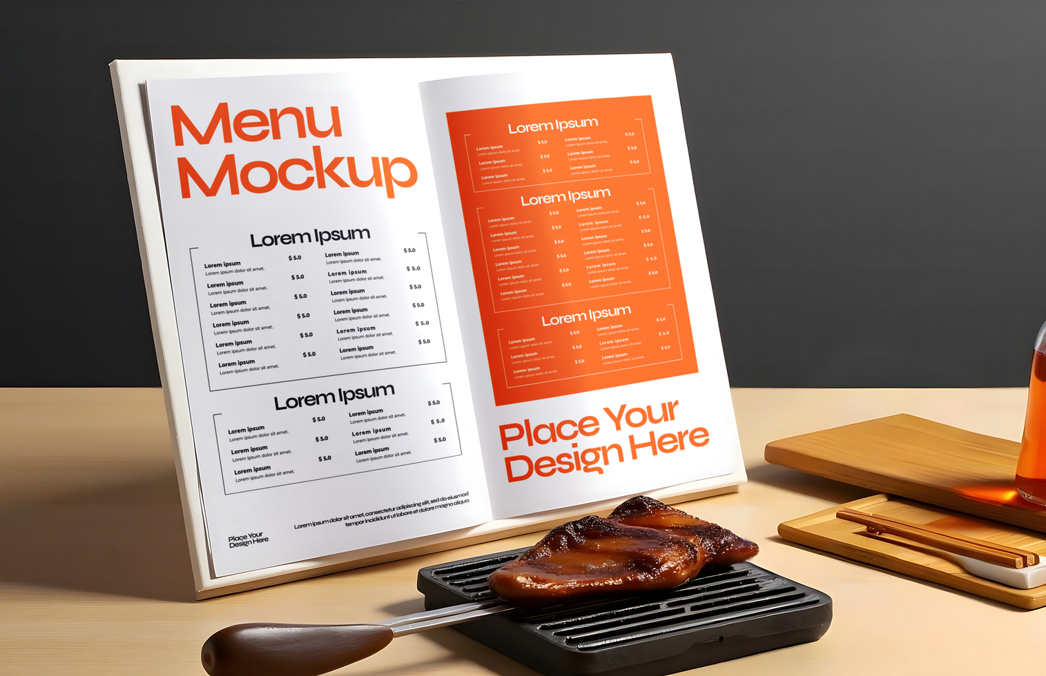 book menu mockup Restaurant branding steak psd