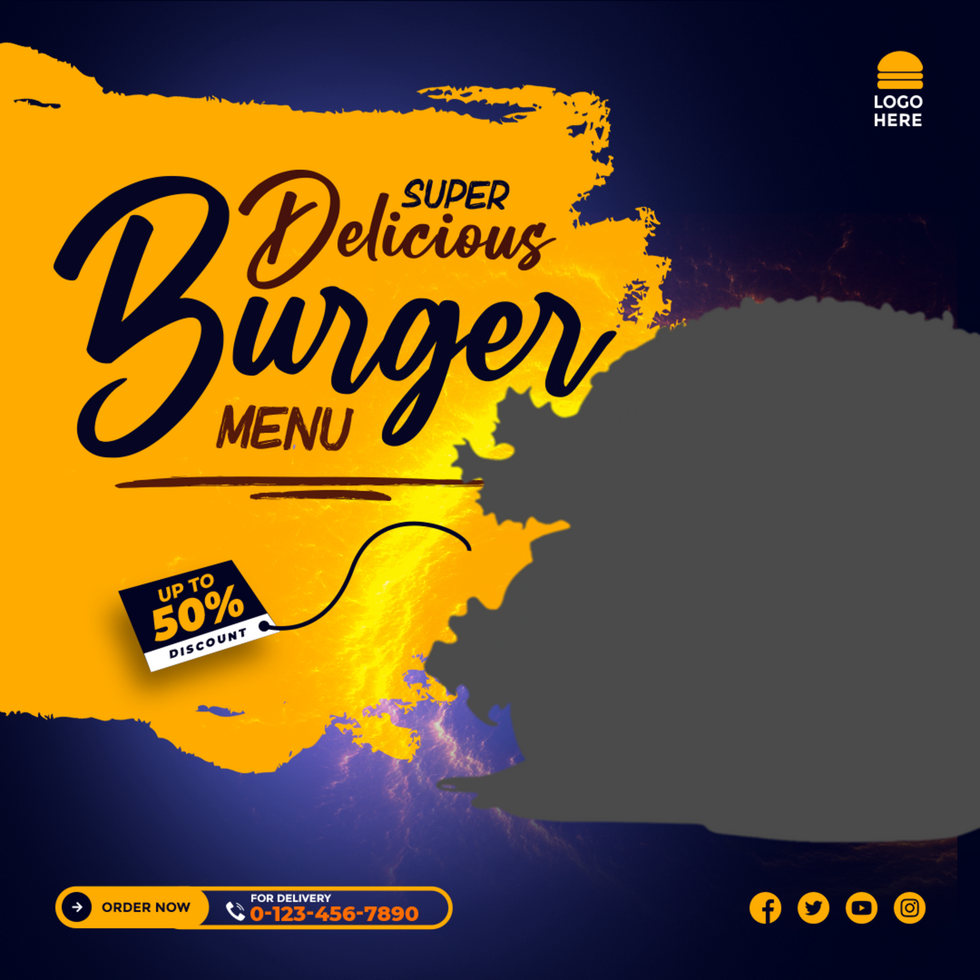 Super Delicious Burger Menu for Post Social Ad psd
