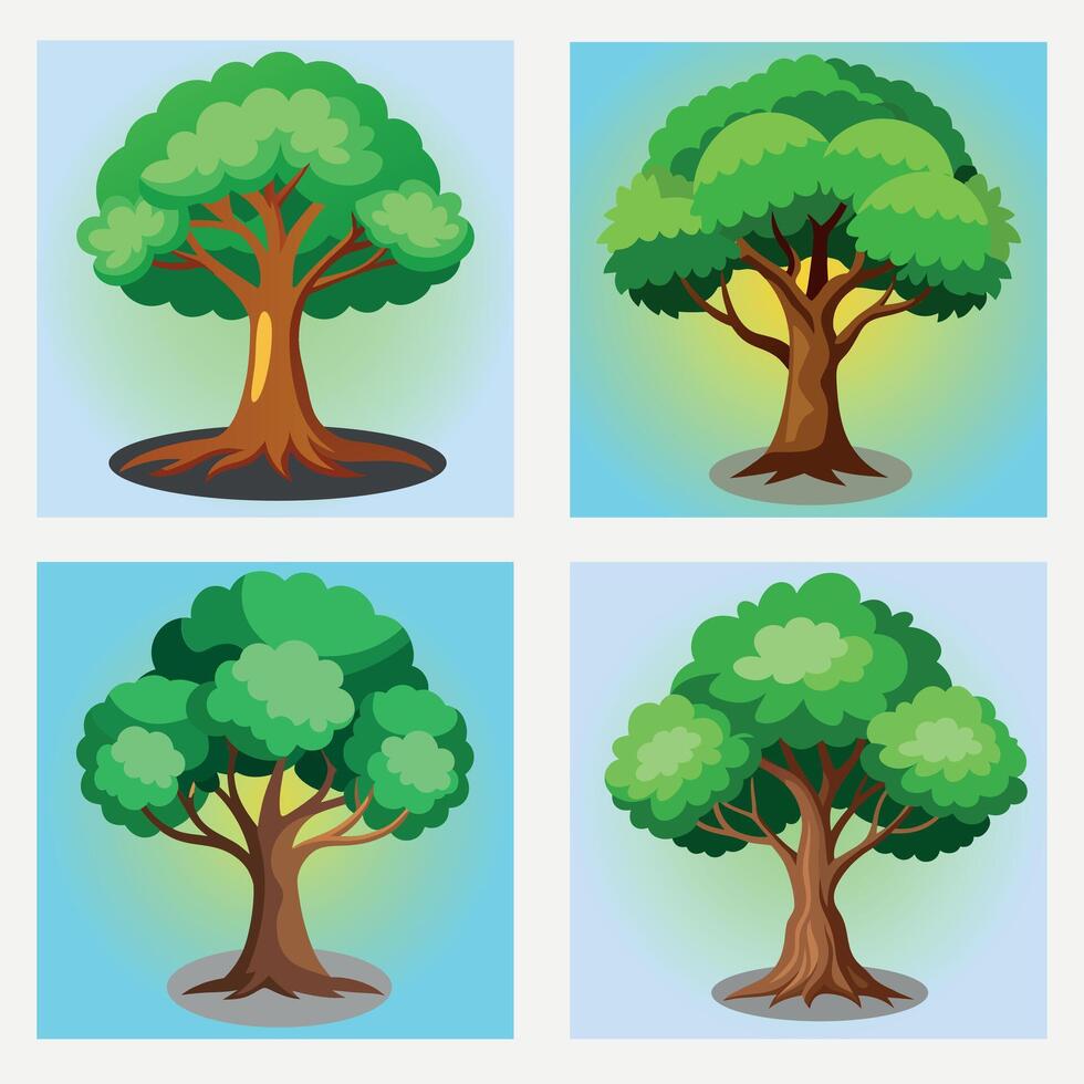 Colorful Cartoon Tree Set Nature and Greenery Illustrations for Kids and Environment Projects vector