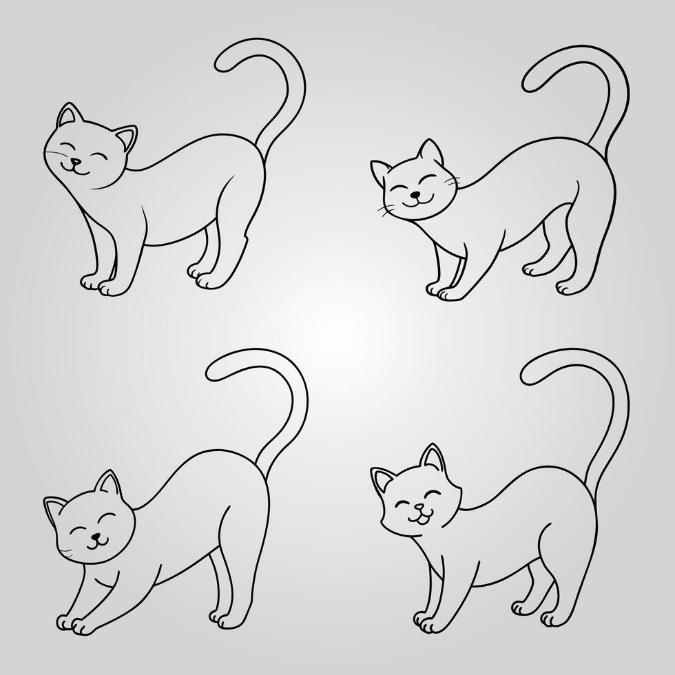 Playful Cat Line Art Illustration Adorable Smiling Kitty in Minimal Style vector