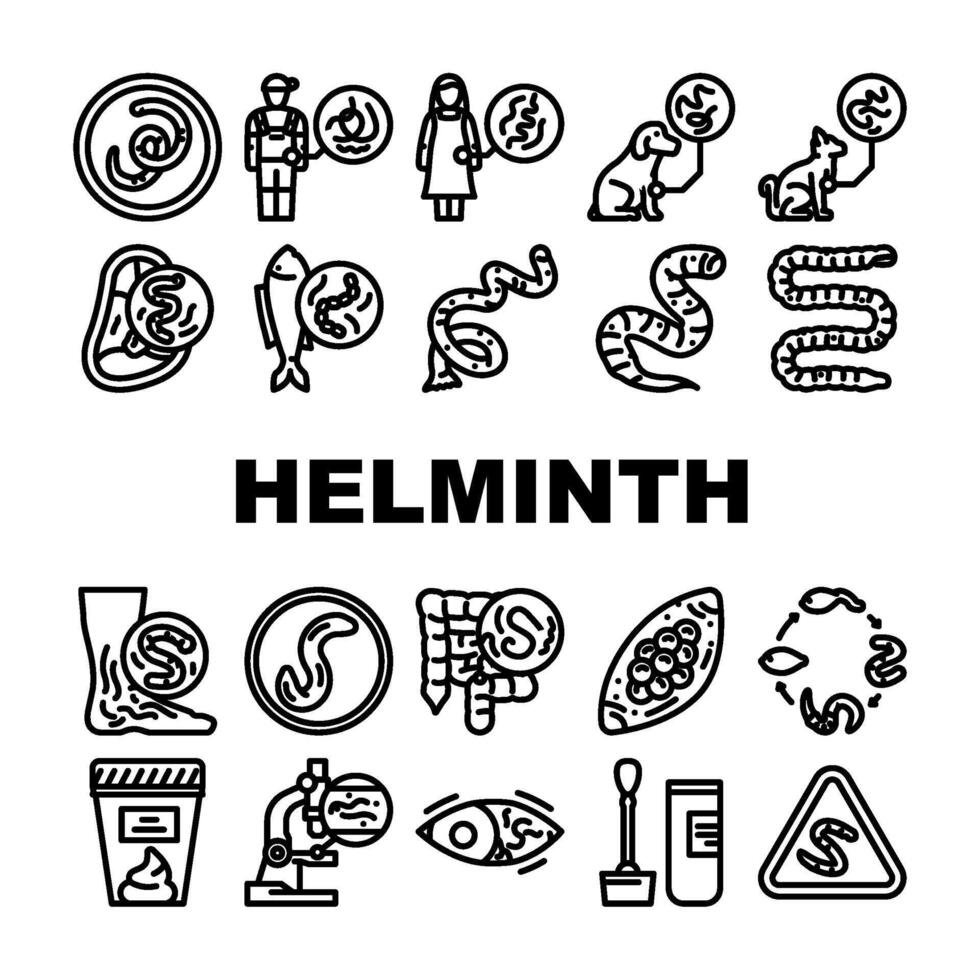 helminth worm parasite nematode icons set vector