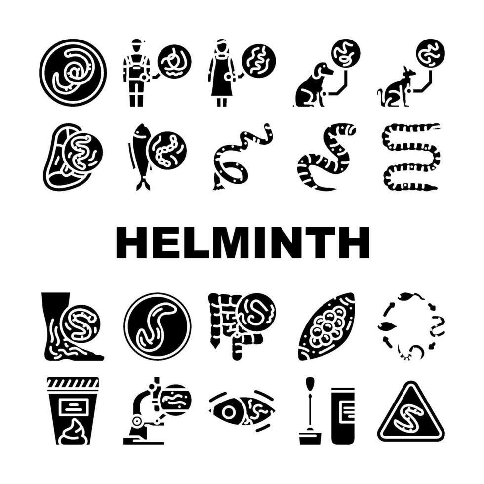 helminth worm parasite nematode icons set vector